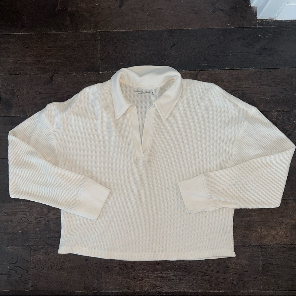Cream Abercrombie Waffle Collared Long Sleeve